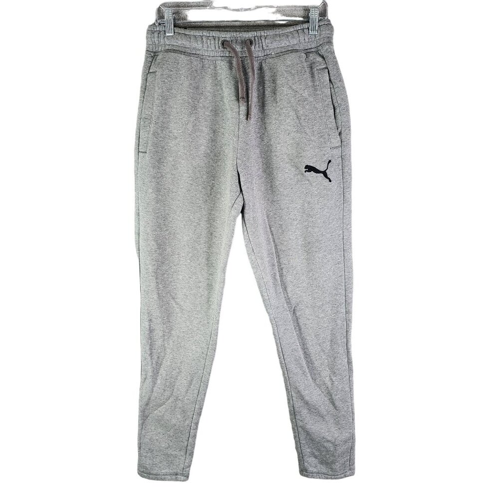 Mens Grey Puma Jogger Sweatpants Drawstring Elastic Waist Size S